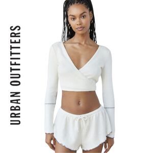 UO URBAN OUTFITTERS Out From Under Jorja Ivory Cozy Wrap Top & Short Set NEW M L